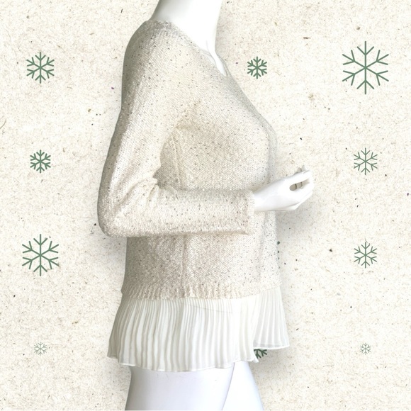 ALFANI WHITE METALLIC SEQUIN PULLOVER SWEATER. WOMEN’S SIZE PETITE SMALL/MEDIUM - Picture 3 of 6